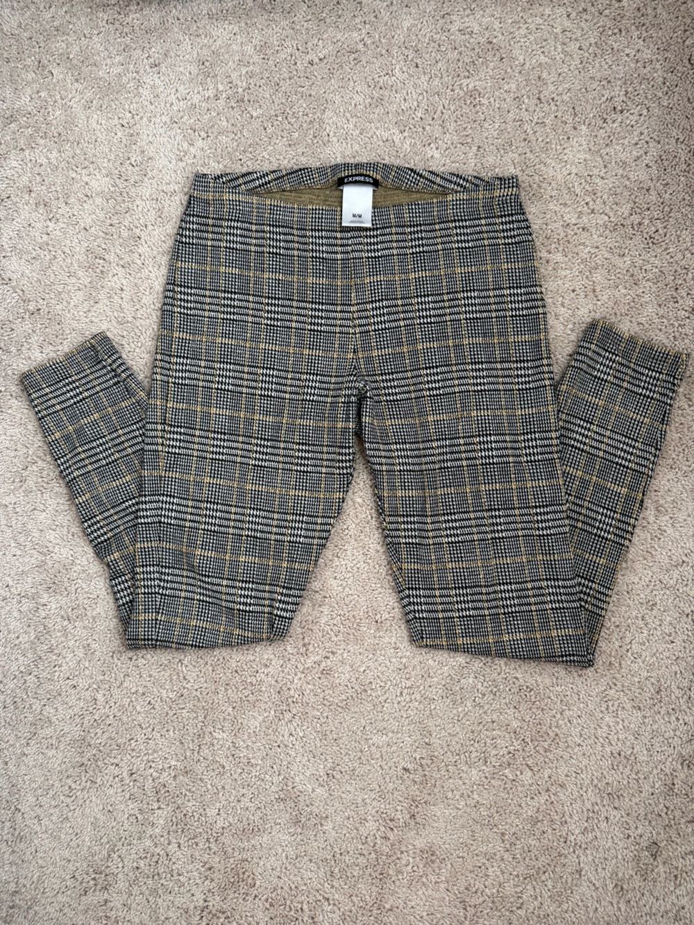 Express Women’s Plaid Stretchy Dress Pants - Black, White & Mustard
